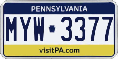 PA license plate MYW3377