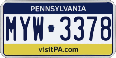 PA license plate MYW3378
