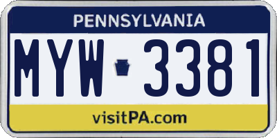 PA license plate MYW3381