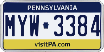 PA license plate MYW3384