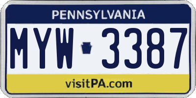 PA license plate MYW3387