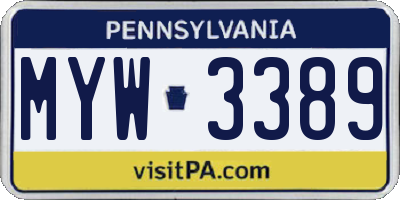 PA license plate MYW3389