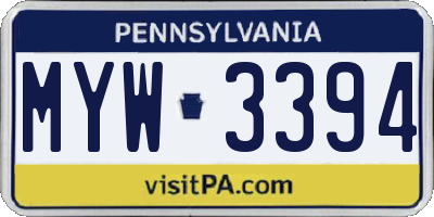 PA license plate MYW3394