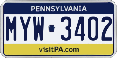 PA license plate MYW3402