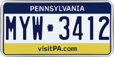 PA license plate MYW3412