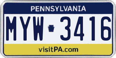 PA license plate MYW3416