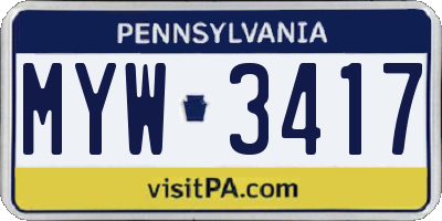 PA license plate MYW3417