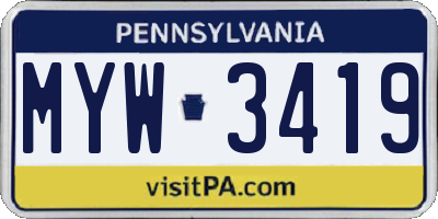 PA license plate MYW3419
