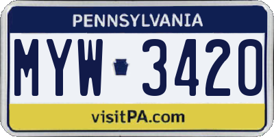 PA license plate MYW3420