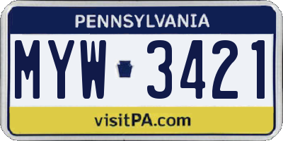 PA license plate MYW3421
