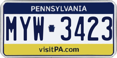 PA license plate MYW3423