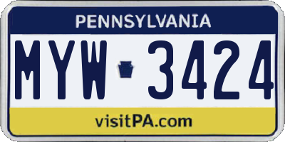 PA license plate MYW3424