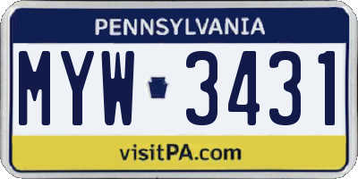 PA license plate MYW3431