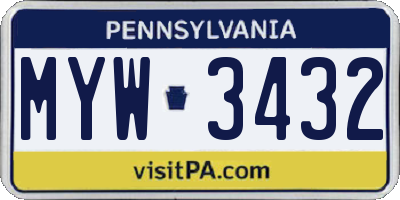 PA license plate MYW3432