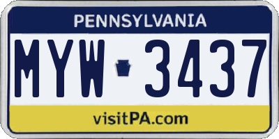 PA license plate MYW3437