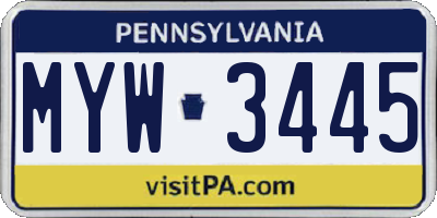 PA license plate MYW3445