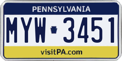 PA license plate MYW3451