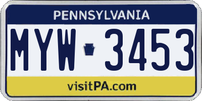 PA license plate MYW3453