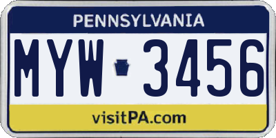 PA license plate MYW3456