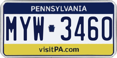 PA license plate MYW3460