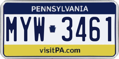 PA license plate MYW3461