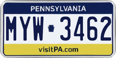 PA license plate MYW3462