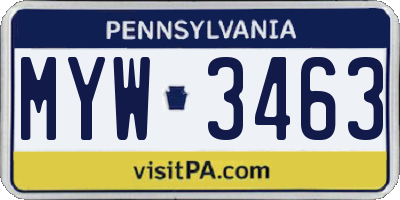 PA license plate MYW3463