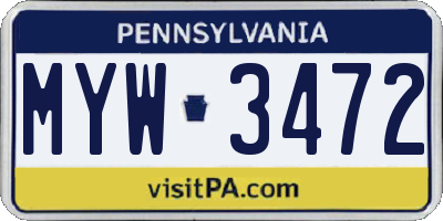 PA license plate MYW3472