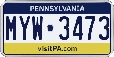 PA license plate MYW3473
