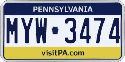 PA license plate MYW3474