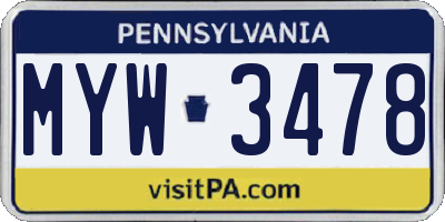PA license plate MYW3478