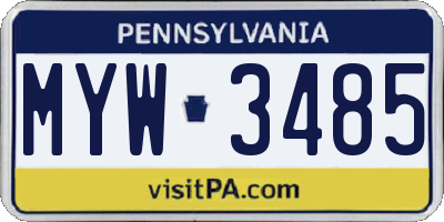 PA license plate MYW3485