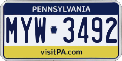 PA license plate MYW3492