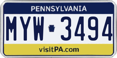 PA license plate MYW3494