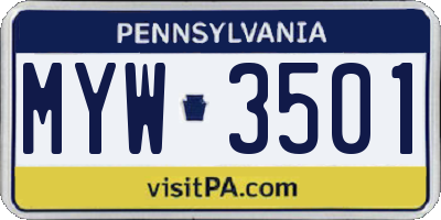 PA license plate MYW3501