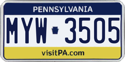 PA license plate MYW3505