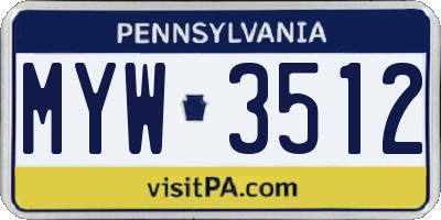 PA license plate MYW3512