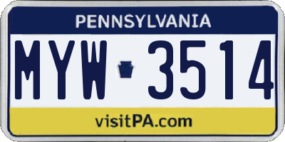 PA license plate MYW3514