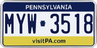 PA license plate MYW3518