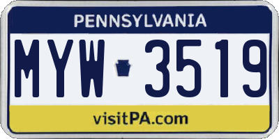 PA license plate MYW3519