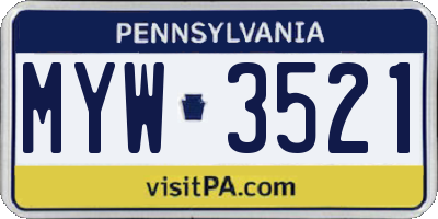 PA license plate MYW3521