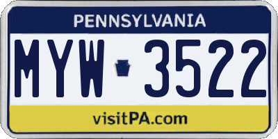 PA license plate MYW3522