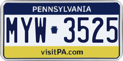 PA license plate MYW3525