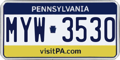 PA license plate MYW3530