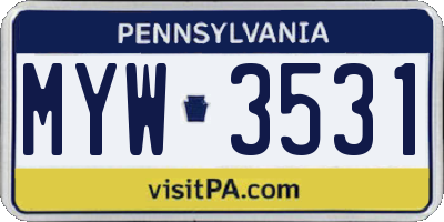 PA license plate MYW3531