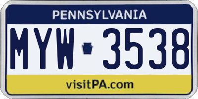 PA license plate MYW3538