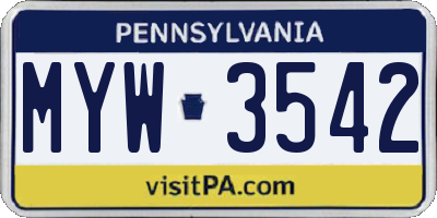 PA license plate MYW3542