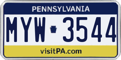 PA license plate MYW3544