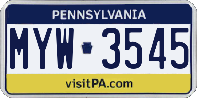 PA license plate MYW3545