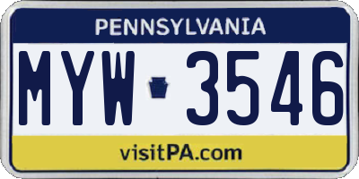 PA license plate MYW3546